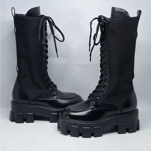 Prada Lug-Sole Tall Leather Combat Boots size 35